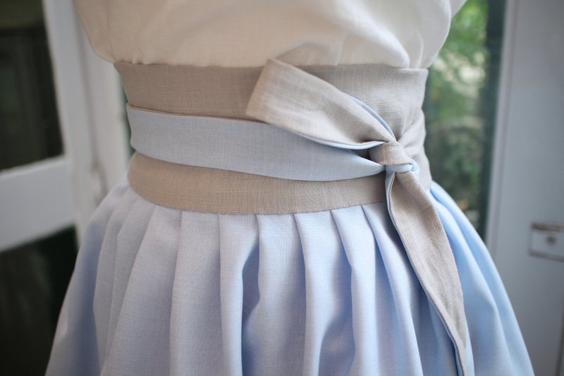 Handmade by Cherry 日常韓服 - 淺藍色韓服裙 雙色/單色腰帶 - 裙子/長裙 - 棉．麻 藍色