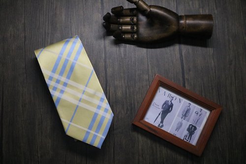 壞紳士 高端商務系列/黃色格紋百分百真絲領帶