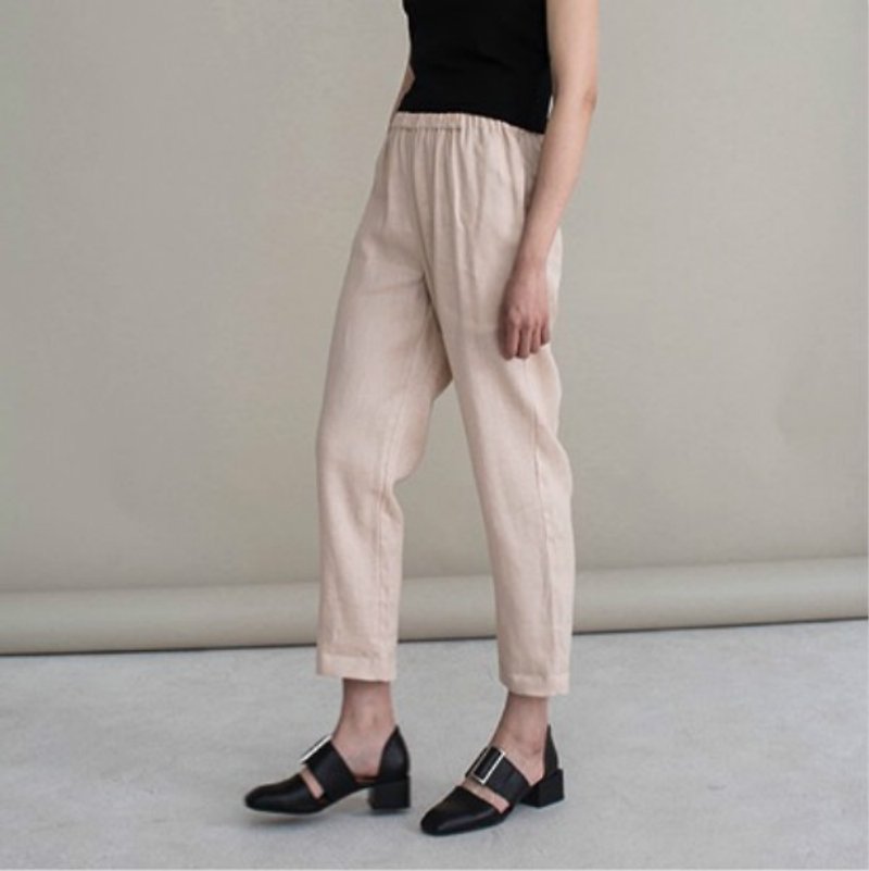 Wear elastic waist black cherry color / two-color cherry color tied down on linen embroidery pantyhose This is a good pants | Fan Tata independent design Women - กางเกงขายาว - ผ้าฝ้าย/ผ้าลินิน สึชมพู