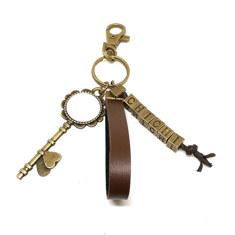 [Customized] Couple Time Gemstone Key Ring (Key + Lock/Total 2) - Keychains - Other Metals Gold