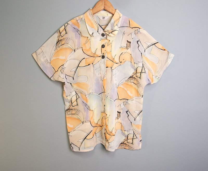 FOAK vintage free jazz watercolor smudge shirt - เสื้อเชิ้ตผู้หญิง - วัสดุอื่นๆ 