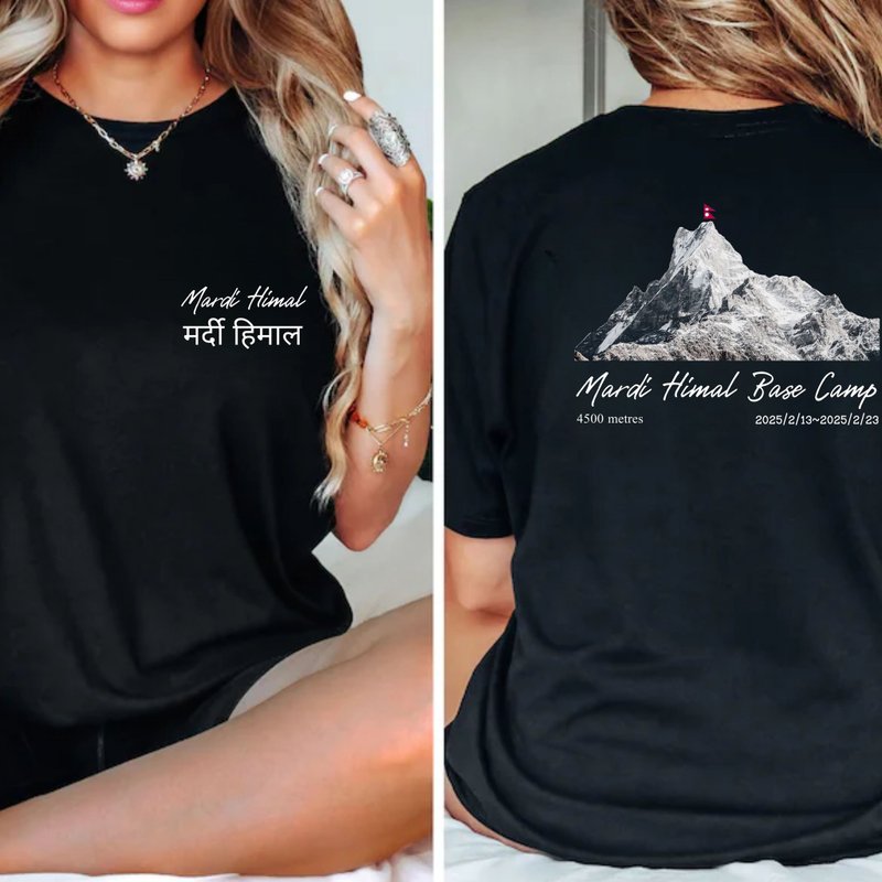 Mardi Himal Base Camp 山脈系列 中性短袖上衣 健行登山戶外愛 - 女 T 恤 - 棉．麻 白色