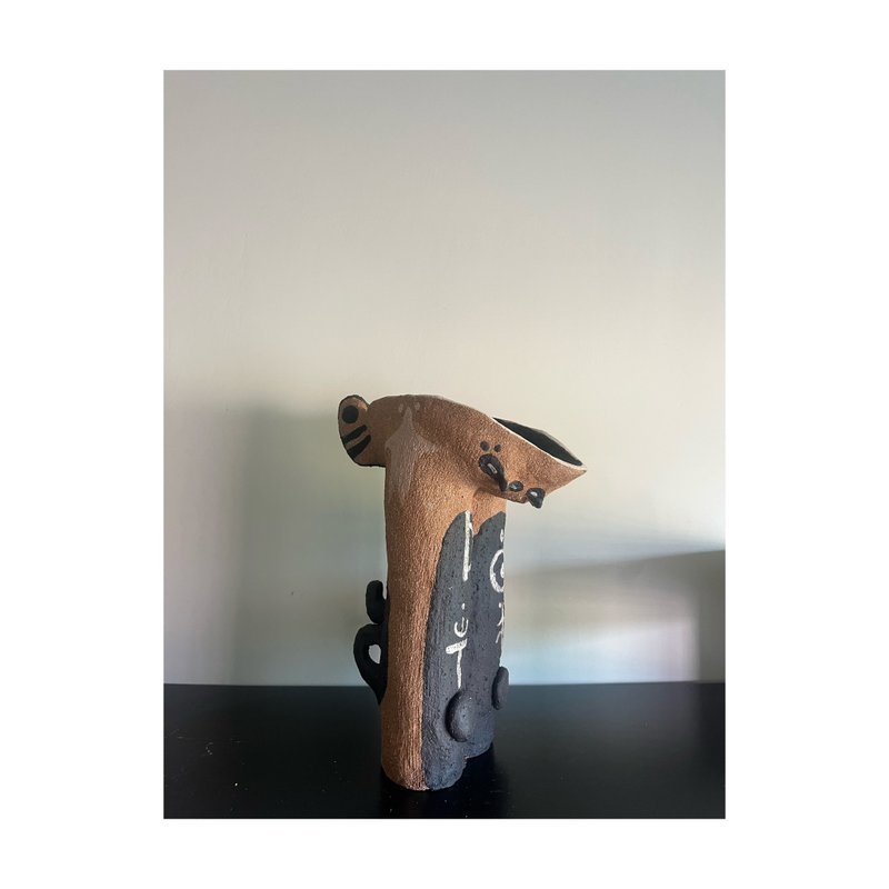 Three-Faced Garden Guardian Bird Ceramic Sculpture & Planter - Plants - Pottery Khaki