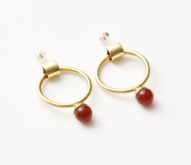 CP103(赤メノウ) - 耳環/耳夾 - 其他金屬 紅色