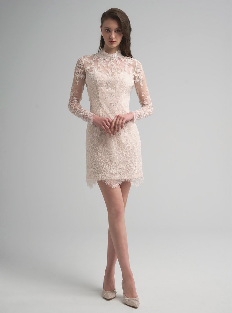 Euterpe性感透膚法式蕾絲洋裝 - 洋裝/連身裙 - 其他人造纖維 