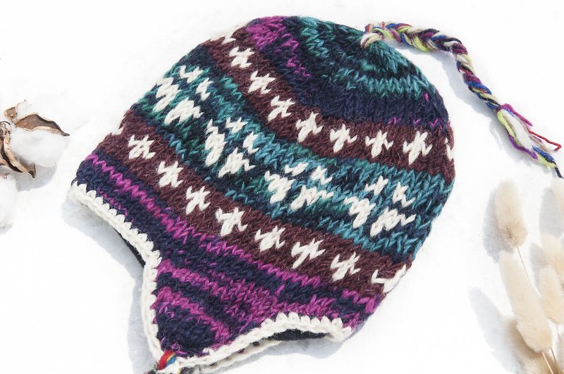 South American Windy Hat European Knitted Pure Wool Hat/Handmade Inner Brushed Wool Hat/Knitted Woolen Hat/Flying Woolen Hat/Woolen Hat - หมวก - ขนแกะ หลากหลายสี
