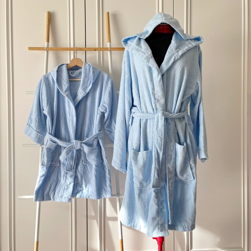 Made in Taiwan Children's Hooded Bathrobe/Parent-Child Wear (Kids) Sky Blue Length 80cm Cotton - ชุดนอน/ชุดอยู่บ้าน - ผ้าฝ้าย/ผ้าลินิน 