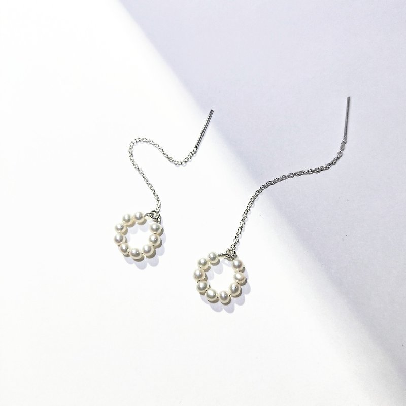 │Simplicity│Little Pearl Poty•Pure Silver Earrings•Ear Chain•Designer Original - ต่างหู - โลหะ 