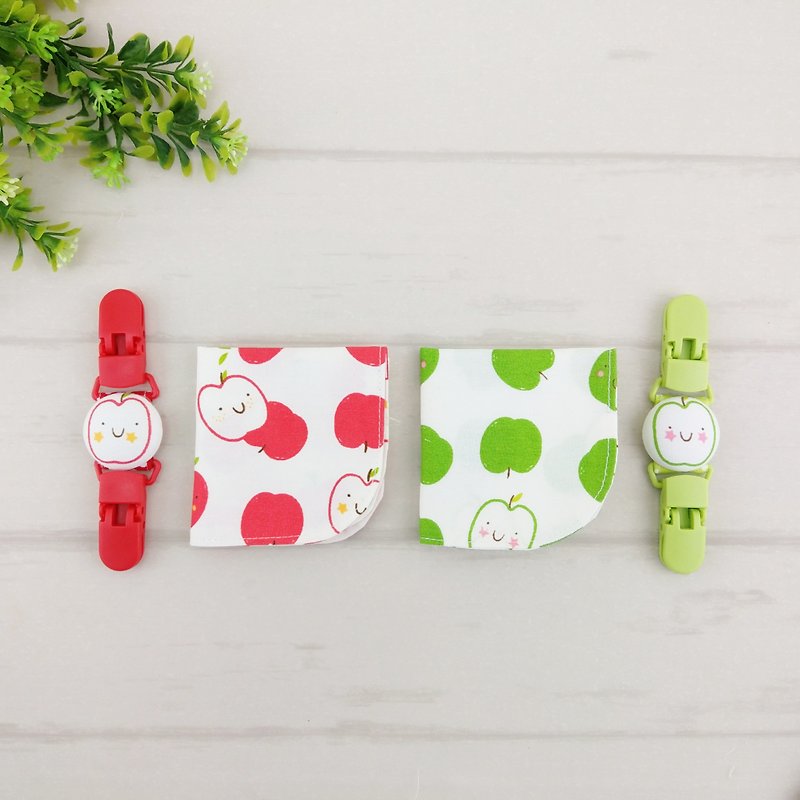 Smile apple 2 color optional. Double-sided cotton handkerchief + handkerchief clip (can increase the price of 40 embroidery name) - Bibs - Cotton & Hemp Red