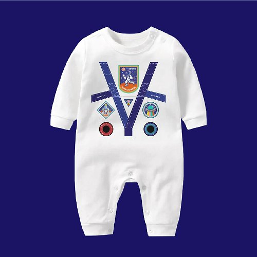 孩子陪你趣味童裝製造所 太空人 長袖連身衣 白 嬰兒 彌月 滿月