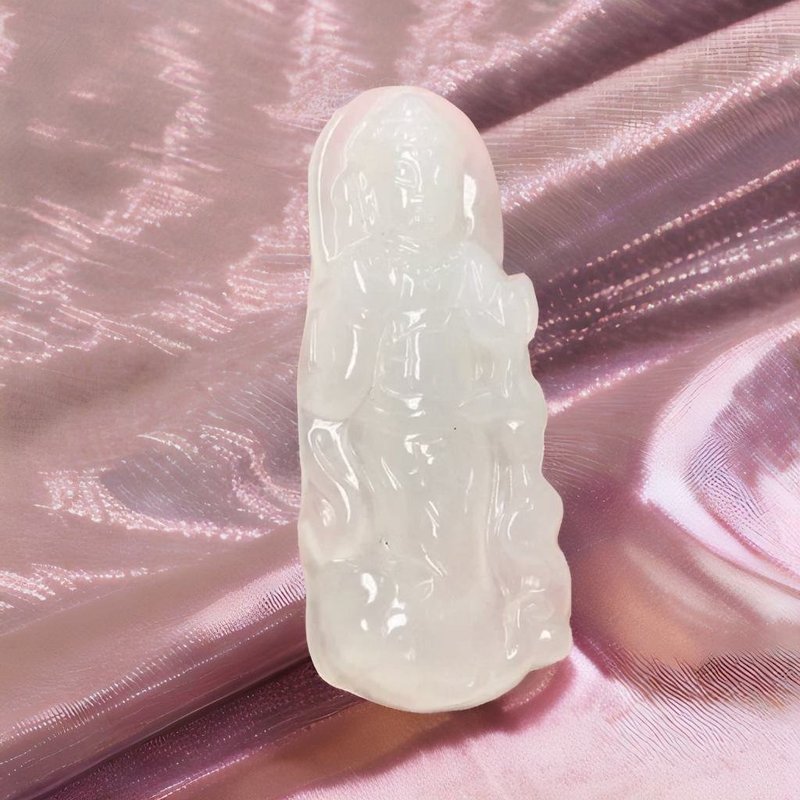 冰種白翡翡翠觀音菩薩項鍊 | 天然緬甸玉翡翠A貨 | 送禮 - 項鍊 - 玉石 透明