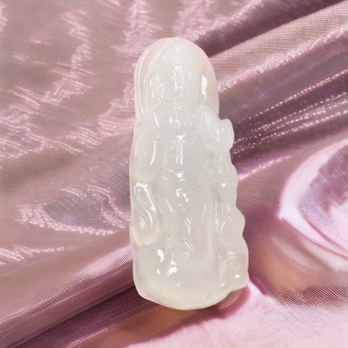 瓔珞翡翠 冰種白翡翡翠觀音菩薩項鍊 | 天然緬甸玉翡翠A貨 | 送禮