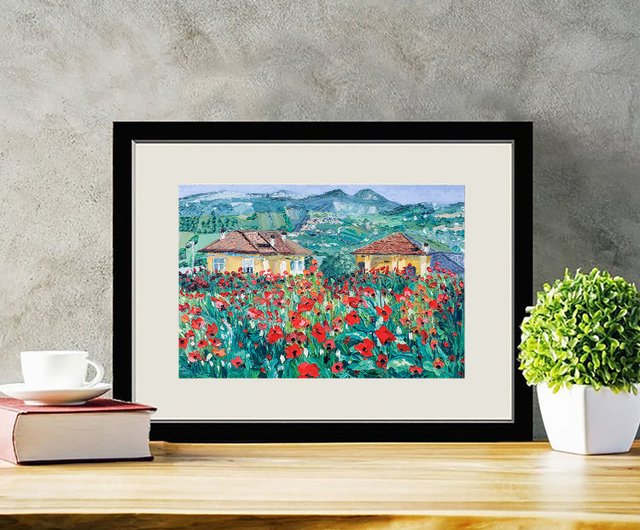 【原画】印象派風 ポピーの花 絵画 額縁付き アート インテリア 再入荷】 原画】印象派風 ポピーの花 絵画 額縁付き アート