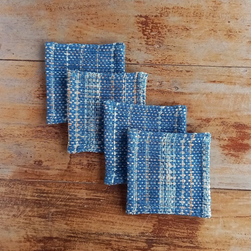 Vegetable-dyed cotton hand-woven coaster indigo / 2 or 4 set - ที่รองแก้ว - ผ้าฝ้าย/ผ้าลินิน สีน้ำเงิน