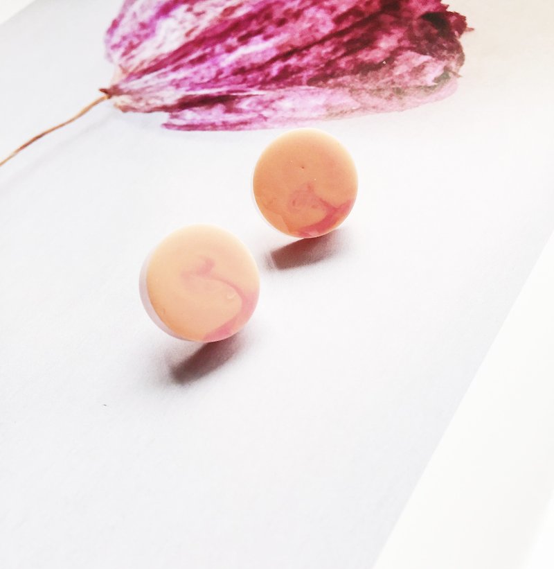 La Don - Thick Round Pink Ear Pin - ต่างหู - อะคริลิค สีส้ม