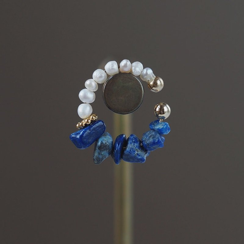 | 2way | Lapis lazuli x freshwater pearl ear cuff | December and April birthstones - ต่างหู - เครื่องประดับพลอย สีน้ำเงิน