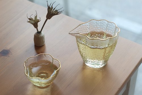 有好食茶 金邊手工玻璃花瓣茶杯 (兩入)