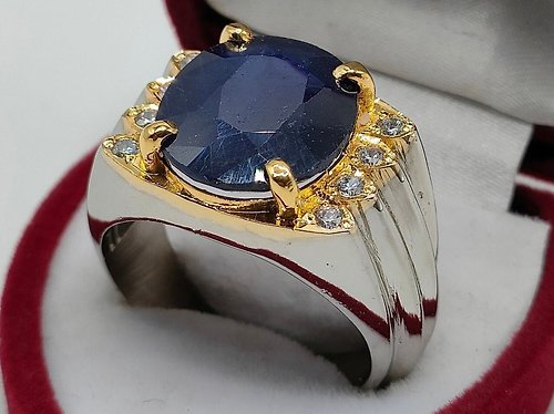gemsjewelrings Natural Royal Deep Blue Sapphire Men's Ring Sterling Silver 925 Blue Sapphire