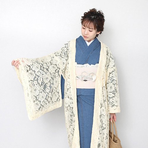 fuukakimono 羽織 蕾絲 外套 外罩 和服 Haori F size 象牙白色 單品