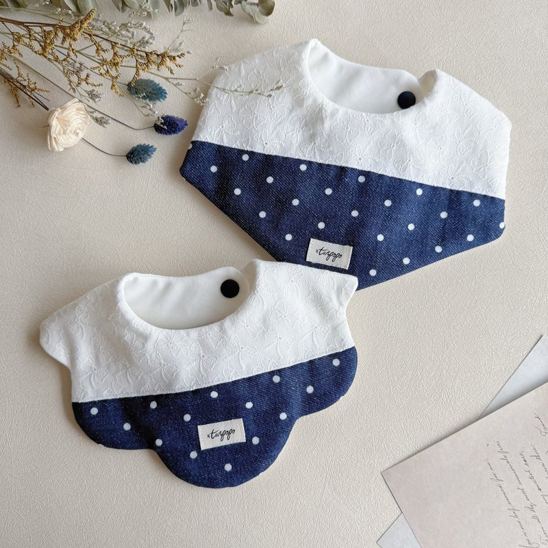 Tanpopo handmade baby items│ embroidered patchwork bibs - ผ้ากันเปื้อน - ผ้าฝ้าย/ผ้าลินิน ขาว