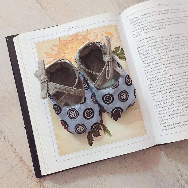 125美國小輪胎純棉X日本先染布手工綁帶寶寶鞋嬰兒鞋學步鞋 - 嬰兒鞋 - 棉．麻 藍色