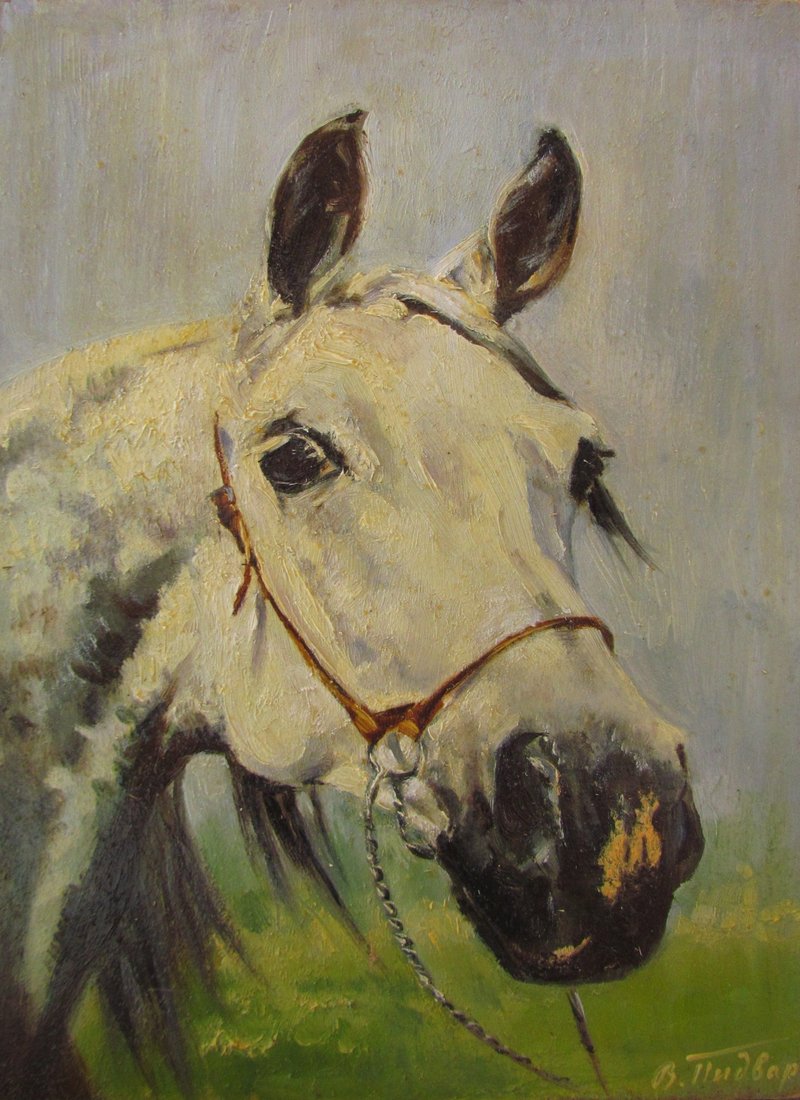 Portrait of a white horse painting,Original vintage style wall art - ตกแต่งผนัง - วัสดุอื่นๆ 