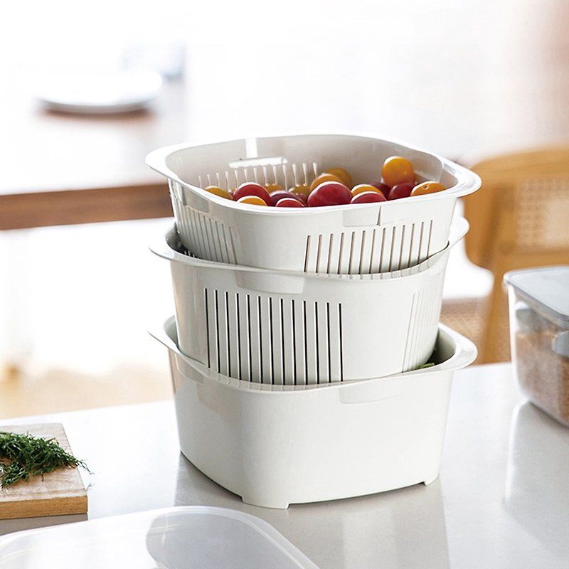 Japanese Frost Mountain multifunctional fresh-keeping drain basket set of 3 pieces - multiple colors available - เครื่องครัว - พลาสติก ขาว