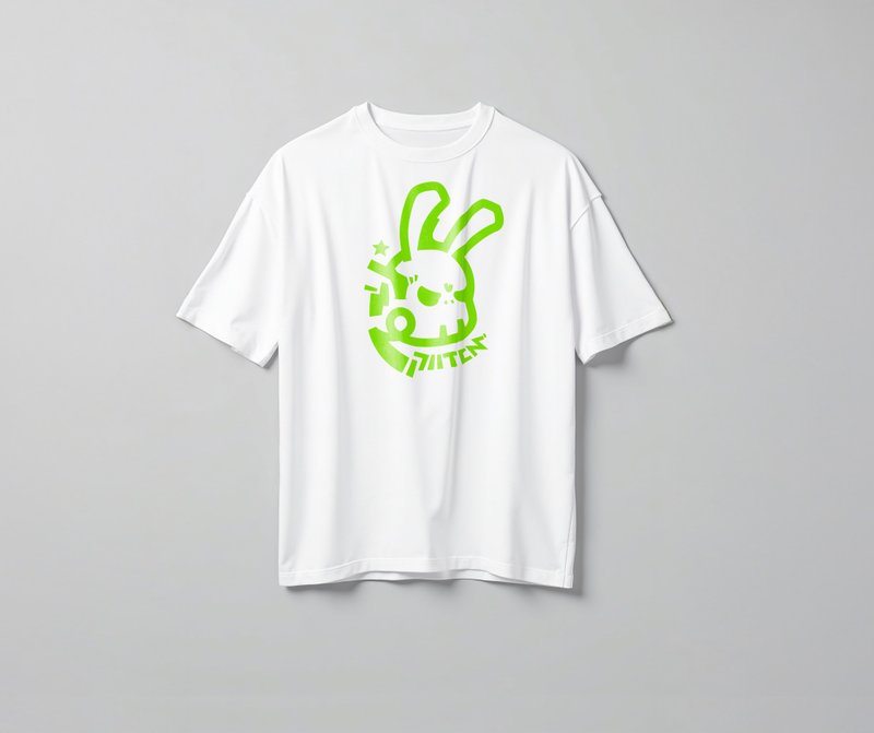 NObody系列 | 無名兔 | 白色印花T Shirt | OVER SIZE - 男 T 恤 - 棉．麻 白色