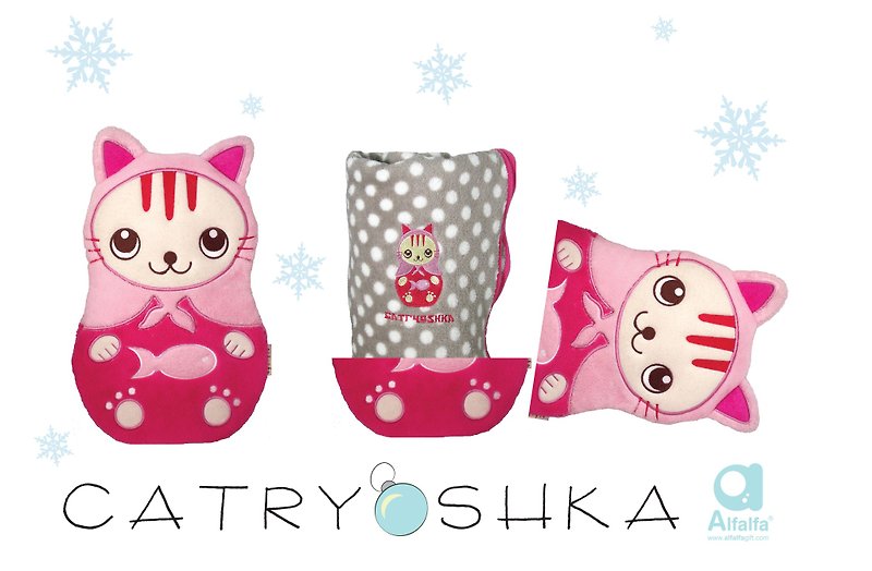 Catryoshka Cat Cushion & Travel Blanket Pink - ผ้าห่ม - เส้นใยสังเคราะห์ สึชมพู