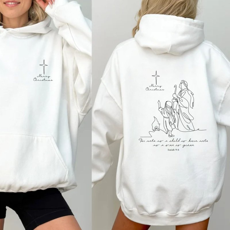 Christmas Gospel Bible verses Christian hooded sweatshirt long-sleeved hat ta child is born - Unisex Hoodies & T-Shirts - Cotton & Hemp White