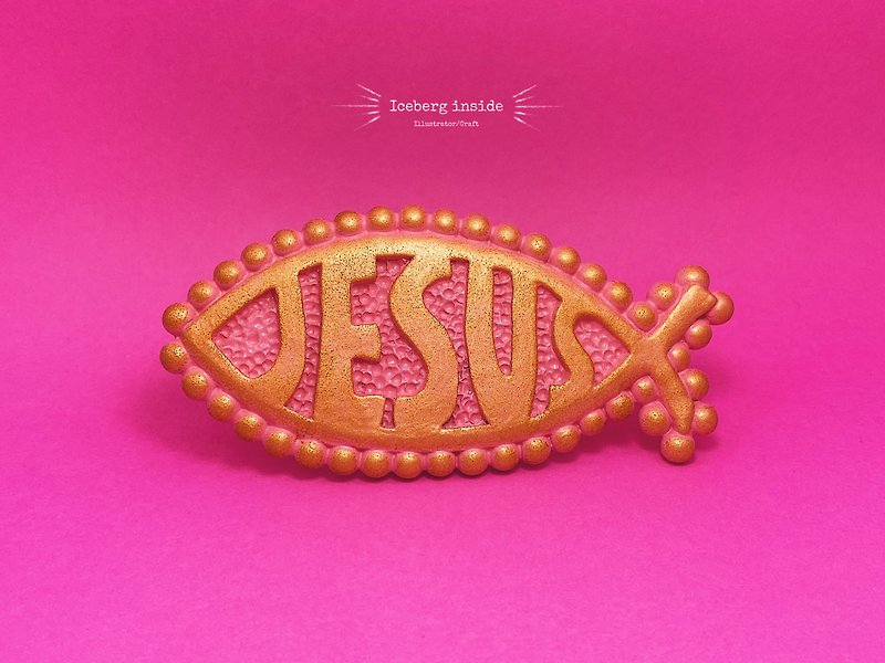 Jesus fish / ornaments / golden pink - Items for Display - Resin 