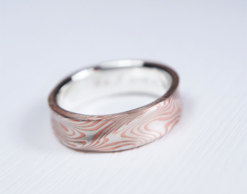 Mokume Gane Ring (Silver Bronze Material) Wood Grain Gold Customized Mokume Gane — Qu Shui - Couples' Rings - Precious Metals Multicolor