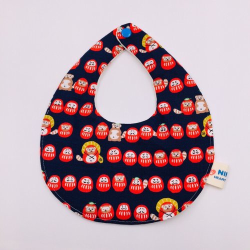 NIMO HEART MADE 深藍福神狸貓圍兜 二重紗 口水巾 彌月禮
