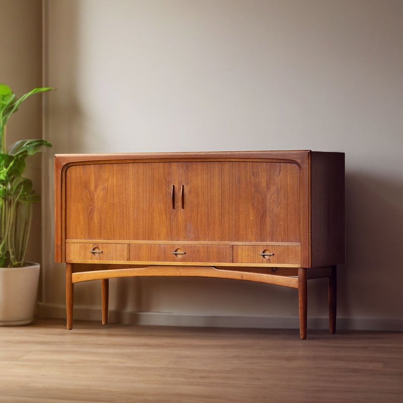 Taisho beautiful log rolling shutter door side cabinet handmade by craftsmen 224RS. Customized inquiries are welcome. - Wardrobes & Shoe Cabinets - Wood Brown