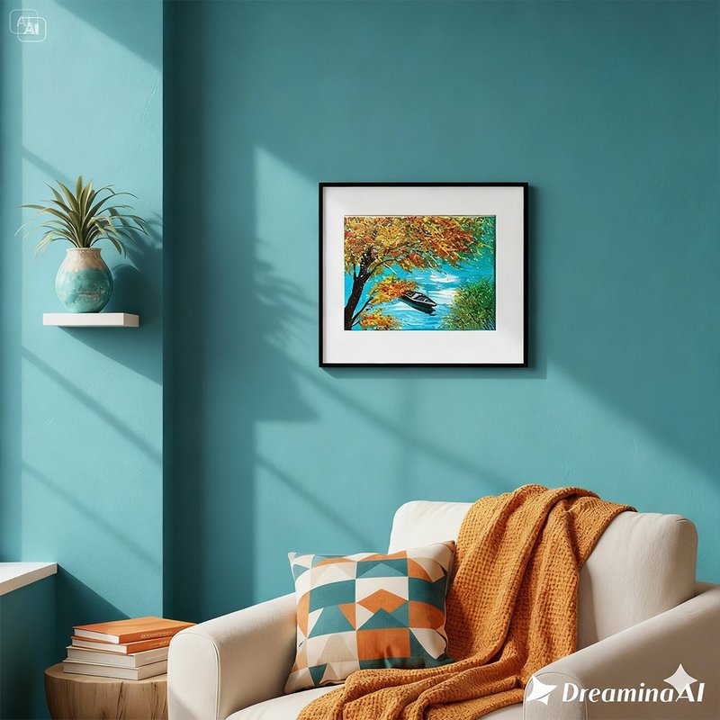 Original painting│Boat with blue sky and maple leaves - ของวางตกแต่ง - ผ้าฝ้าย/ผ้าลินิน 