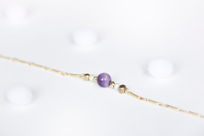 Simple linear bracelet / small energy - amethyst pearl bracelet Bronze Christmas gifts - Bracelets - Gemstone Purple