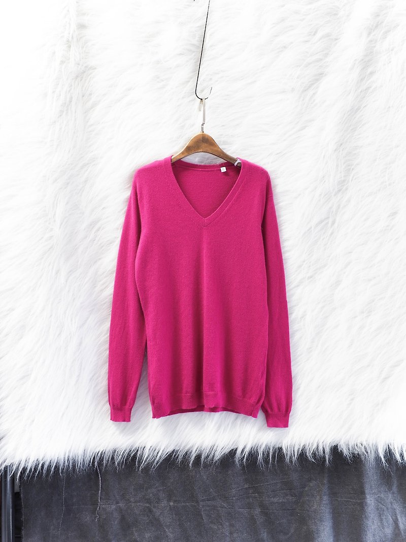 Ibaraki pink v neck soft casual girl antique Kashmir cashmere vintage sweater cashmere - Women's Sweaters - Wool Pink