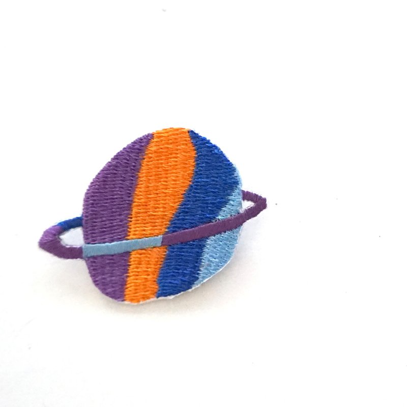 Purple-Orange Planet Embroidered Pin / Patch - Brooches - Paper Blue