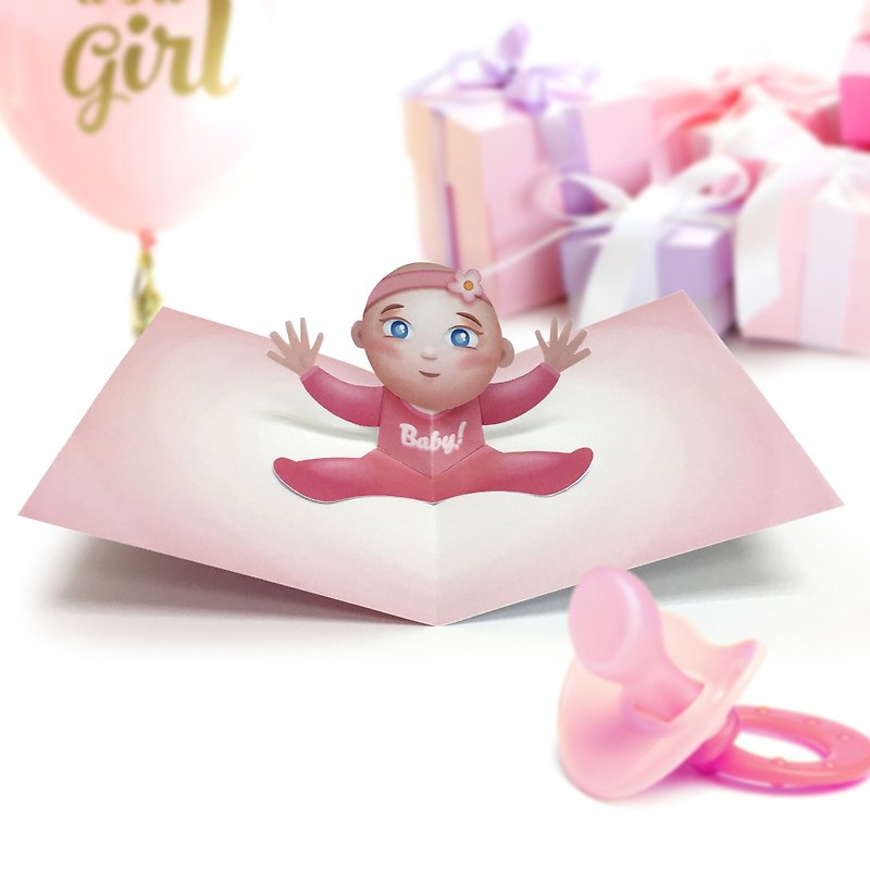 女嬰卡 | 嬰兒生日卡 | 女嬰生日卡 | 嬰兒彈出卡 - 心意卡/卡片 - 紙 粉紅色