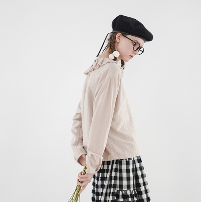 Ruffled collar long sleeve coat - imakokoni - Women's Tops - Cotton & Hemp Khaki