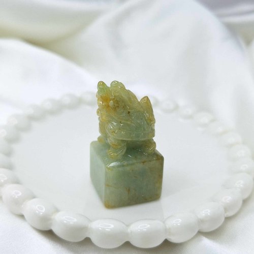 緣圓翡翠 天然黃翡 龍龜印章 擺件 | 天然緬甸玉A貨翡翠