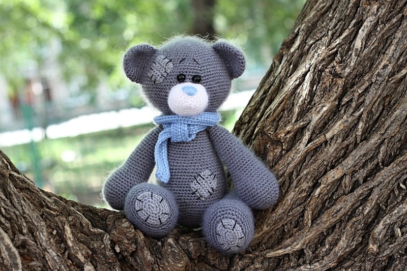 Crochet Teddy bear, Crochet bear Stuffed toy, bear toy,  knitted bear - 寶寶/兒童玩具/玩偶 - 羊毛 灰色