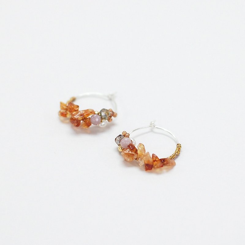 Limited Colour Citrine Pearl Crystal Gemstone Silver Earrings - ต่างหู - คริสตัล สีส้ม