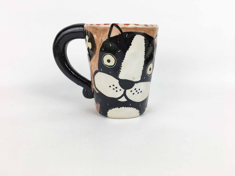 Nice Little Clay Mug Cute Dog 01061-04 - Mugs - Pottery Brown