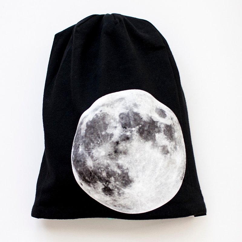 超級月亮 手作雙面有機棉帽(設計師限定版) - 口水肩/圍兜 - 棉．麻 黑色