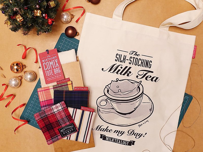 Christmas dinner B: stockings milk tea canvas bag + handmade cotton coasters (2) Hong Kong and Macau limited free shipping - ที่รองแก้ว - ผ้าฝ้าย/ผ้าลินิน หลากหลายสี