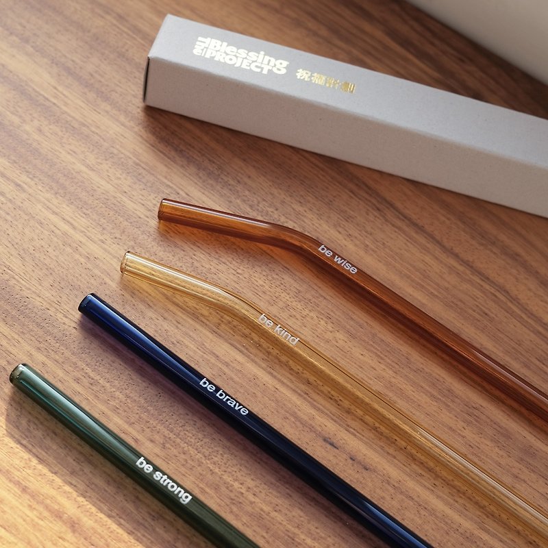 [Be Series Glass Straw Gift Box Set] Be Kind, Be Brave, Be Wise, Be Stro - อื่นๆ - แก้ว หลากหลายสี