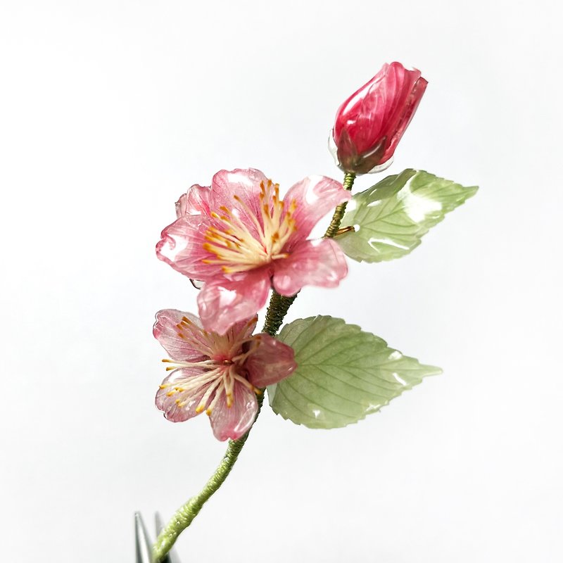 【Blower Flower】Showa Sakura. Sakura hairpin. Japanese resin floral ornament. Twelve flower seasons-February - Hair Accessories - Resin Pink