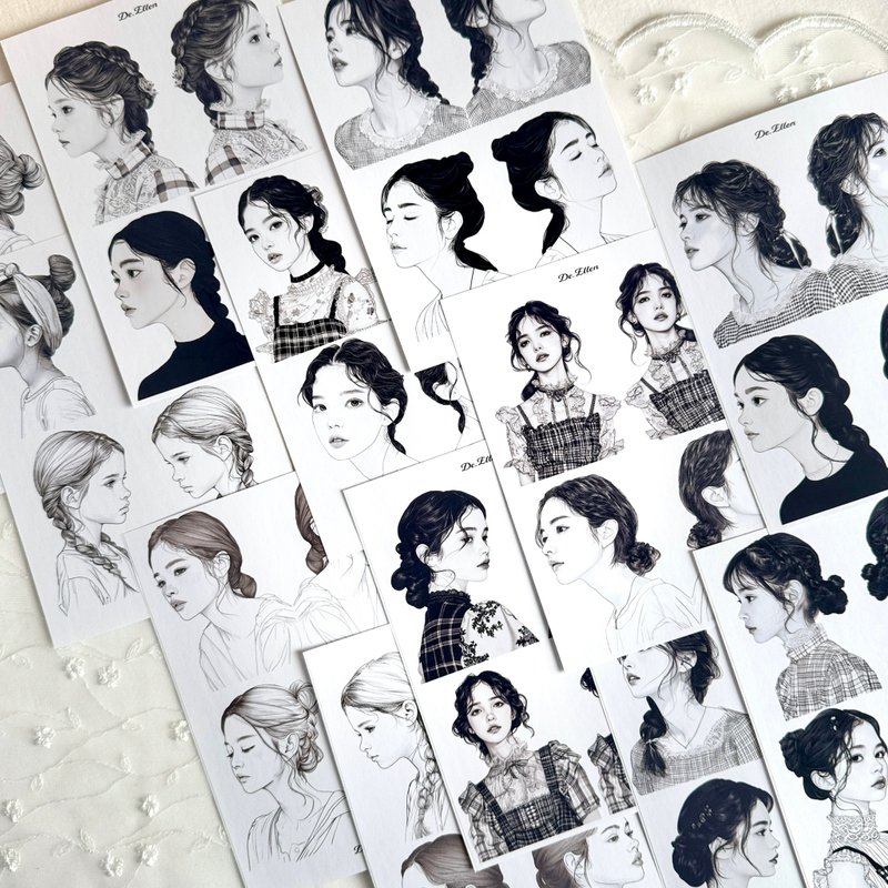 A143+144+145 - drawing vintage girl - 貼紙 - 紙 