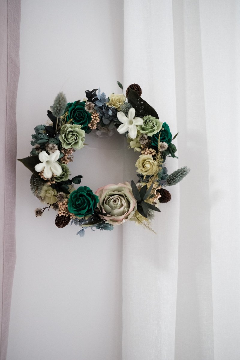 green rose flower wreath (Preserved / Dried Flowers designed) - Wall Décor - Other Materials Yellow